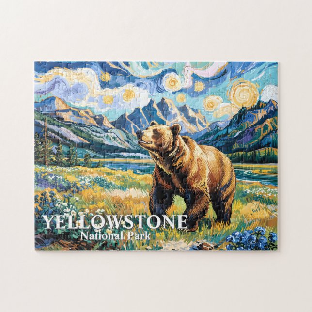 Yellowstone National Park Bear Landscape Van Gogh Jigsaw Puzzle (Horizontal)