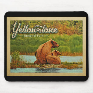 Yellowstone National Park Bears Vintage Mouse Pad