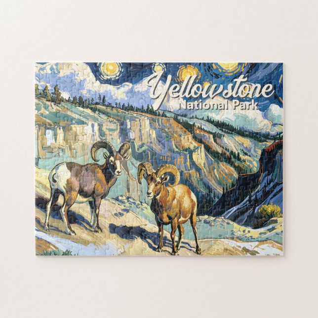 Yellowstone National Park Bighorn Sheep Van Gogh Jigsaw Puzzle (Horizontal)