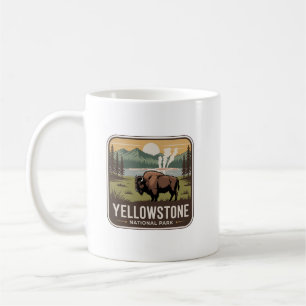 Yellowstone National Park Bison & Geyser Badge Coffee Mug