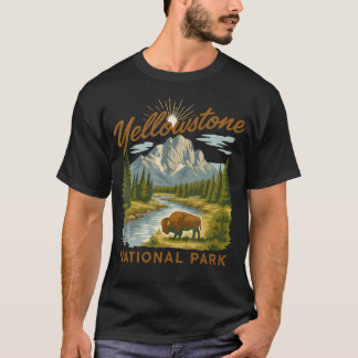 Yellowstone National Park Bison Mountain River T-Shirt
