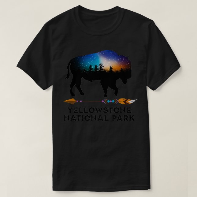 Yellowstone National Park Bison Night Sky Vacation T-Shirt (Design Front)