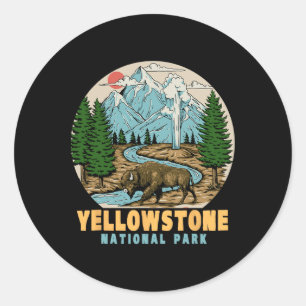 Yellowstone National Park Bison Retro Hiking Campi Classic Round Sticker