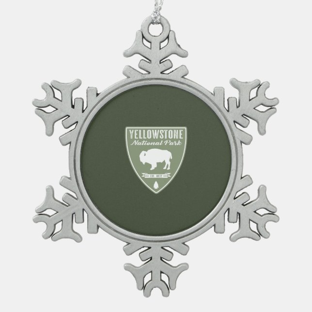 Yellowstone National Park Bison Snowflake Pewter Christmas Ornament (Front)