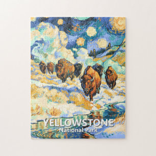 Yellowstone National Park Bison Vintage Van Gogh Jigsaw Puzzle