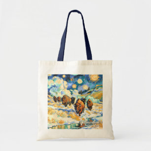 Yellowstone National Park Bison Vintage Van Gogh Tote Bag