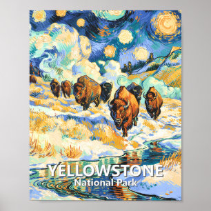 Yellowstone National Park Bison Vintage Winter Art Poster