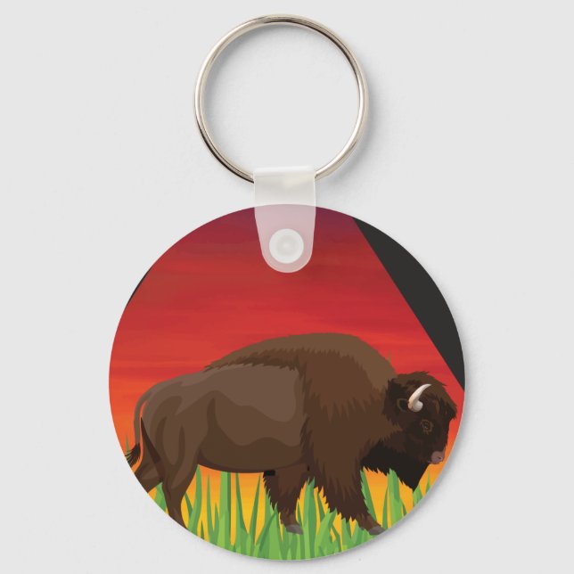 Yellowstone National Park Bison Wyoming Montana Key Ring (Front)