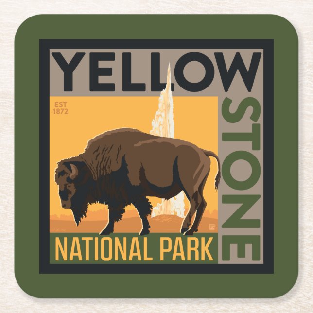Yellowstone National Park | Buffalo Square Paper Coaster (Front)