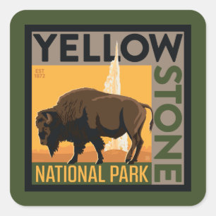 Yellowstone National Park   Buffalo Square Sticker