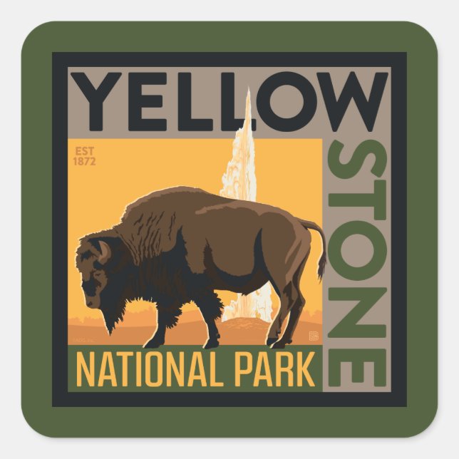 Yellowstone National Park | Buffalo Square Sticker (Front)