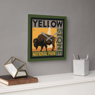 Yellowstone National Park Buffalo Square Wall Clock