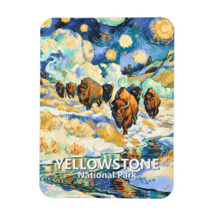 Yellowstone National Park Buffalo Vintage Winter Magnet