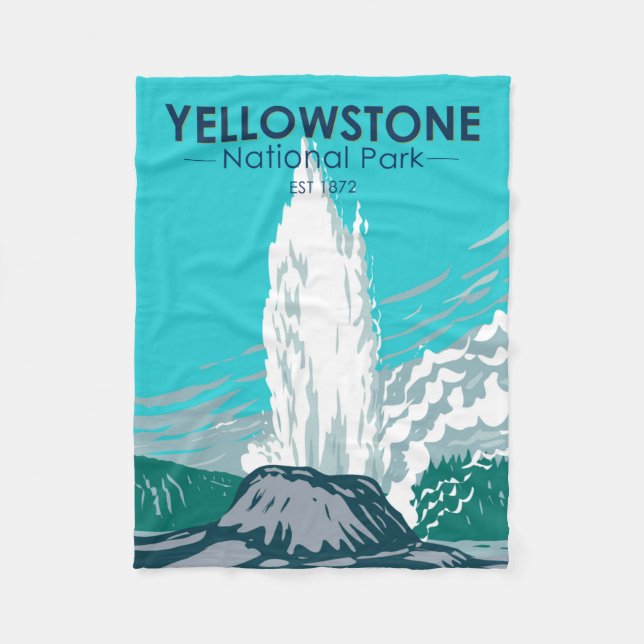 Yellowstone National Park Castle Geyser Vintage  Fleece Blanket (Front)