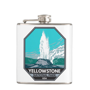 Yellowstone National Park Castle Geyser Vintage  Hip Flask