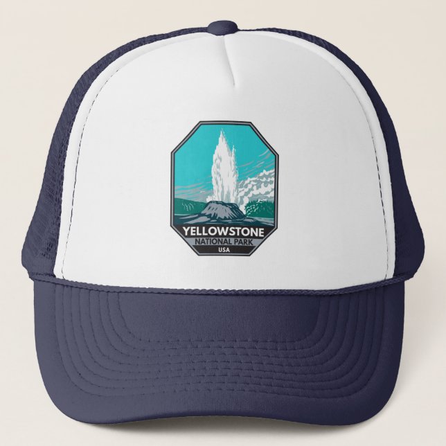 Yellowstone National Park Castle Geyser Vintage   Trucker Hat (Front)