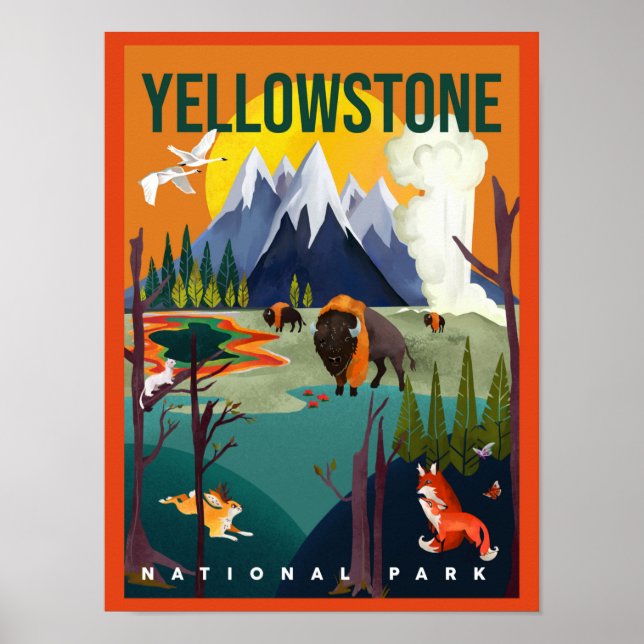 Yellowstone National Park Cool Colourful Travel Ar Poster (Front)