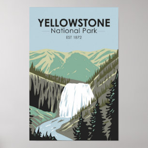 Yellowstone National Park Gibbon Falls Vintage  Poster