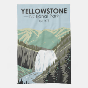 Yellowstone National Park Gibbon Falls Vintage  Tea Towel