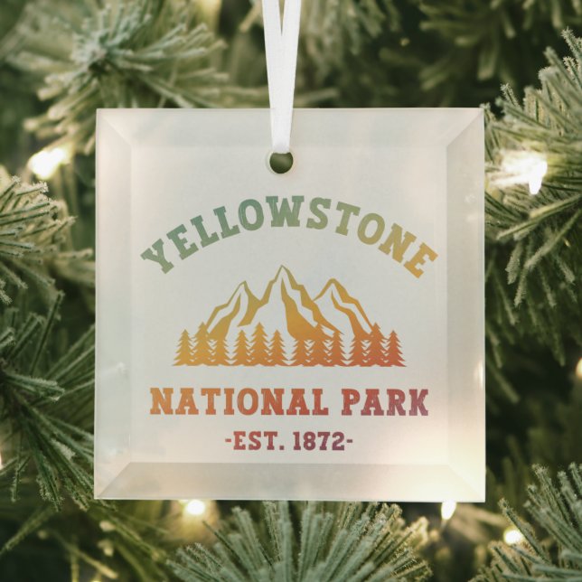 Yellowstone National Park Gradient Hiking Camping Glass Tree Decoration (Insitu)