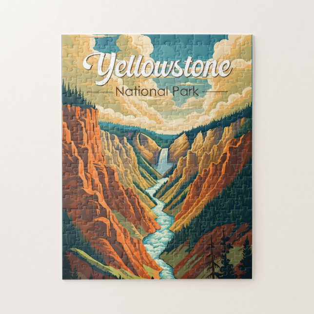Yellowstone National Park Grand Canyon Retro Art Jigsaw Puzzle (Vertical)
