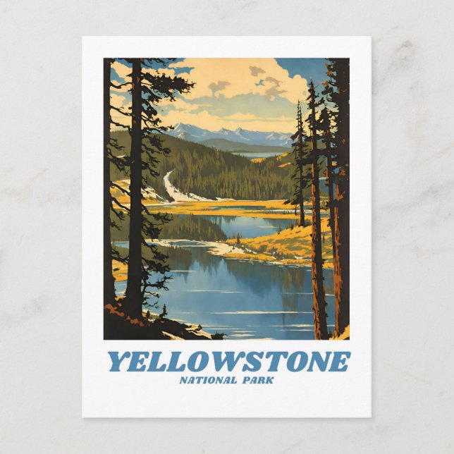 Yellowstone National Park illustration retro Decor Postcard (Front)