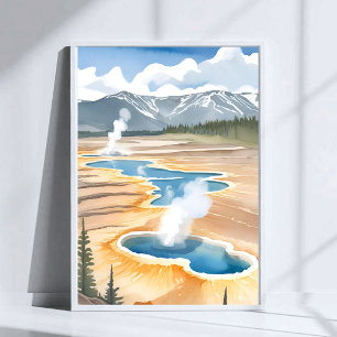 Yellowstone National Park Landscape Watercolor Poster