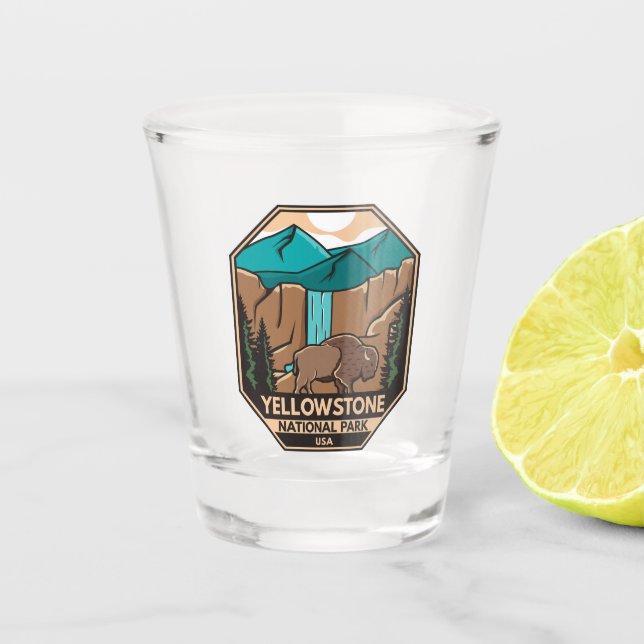 Yellowstone National Park Minimal Bison Retro Shot Glass (Front)