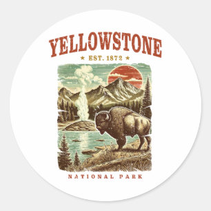 Yellowstone National Park – Mountain and Bison Classic Round Sticker