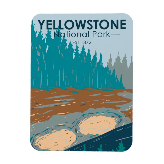 Yellowstone National Park Mud Volcano Vintage  Magnet (Vertical)