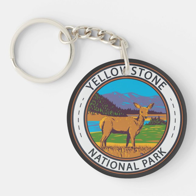 Yellowstone National Park Mule Deer Circle Key Ring (Front)