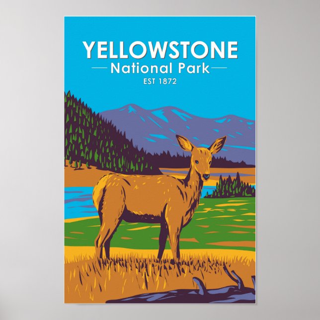 Yellowstone National Park Mule Deer Vintage Poster (Front)