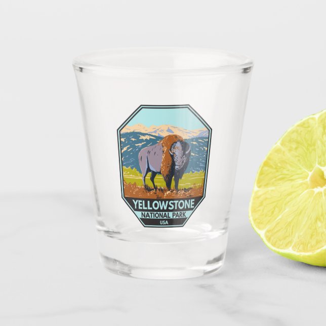 Yellowstone National Park North American Bison  Shot Glass (Front)