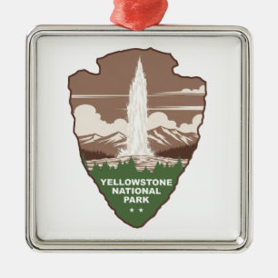 Yellowstone National Park Old Faithful Arrowhead Metal Ornament