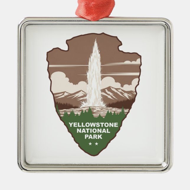 Yellowstone National Park Old Faithful Arrowhead Metal Ornament (Front)