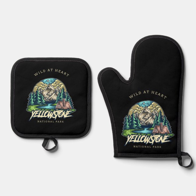 Yellowstone National Park Oven Mitt & Pot Holder Set (Front)