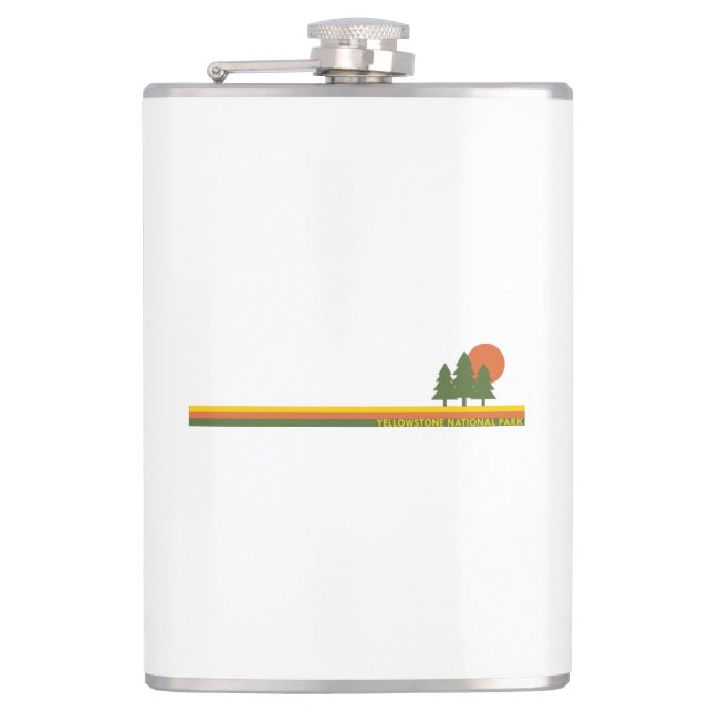 Yellowstone National Park Pine Trees Sun Hip Flask (Front)