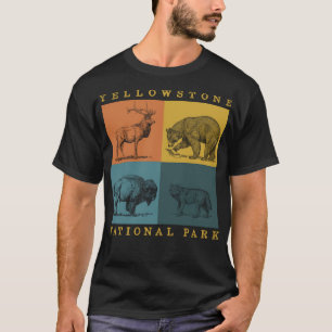 Yellowstone National Park Retro Animals Elk Bison  T-Shirt