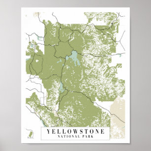Yellowstone National Park Retro Street Map Poster