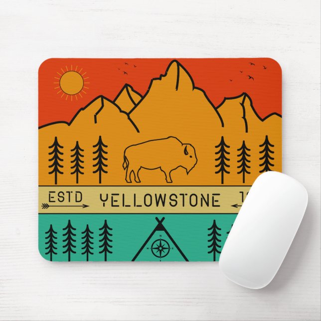 Yellowstone National Park Retro Wyoming USA Bison Mouse Pad (With Mouse)
