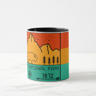 Yellowstone National Park Retro Wyoming USA Bison Mug