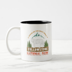 Yellowstone National Park T-Shirt Wolf Vintage Men Two-Tone Coffee Mug