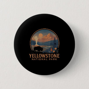 Yellowstone National Park Us Bison Vintage Hiking 6 Cm Round Badge
