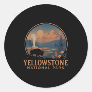 Yellowstone National Park Us Bison Vintage Hiking Classic Round Sticker
