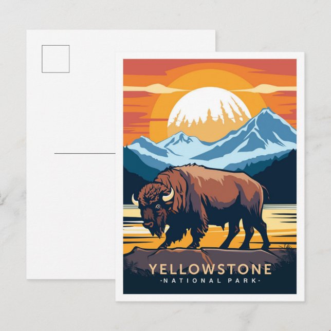 Yellowstone National Park USA Travel Illustration Postcard (Front/Back)