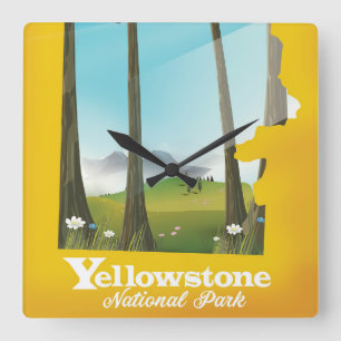 Yellowstone National Park vacation poster. Square Wall Clock
