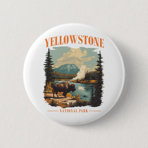 Yellowstone National Park Vintage Hiking Camping 6 Cm Round Badge