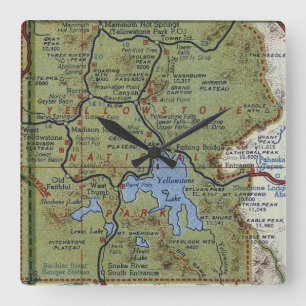 Yellowstone National Park Vintage Map Square Wall Clock