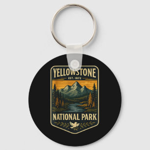 Yellowstone National Park Vintage Patch Emblem Hik Key Ring