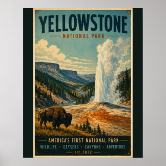 Yellowstone National Park Vintage Travel Poster wi